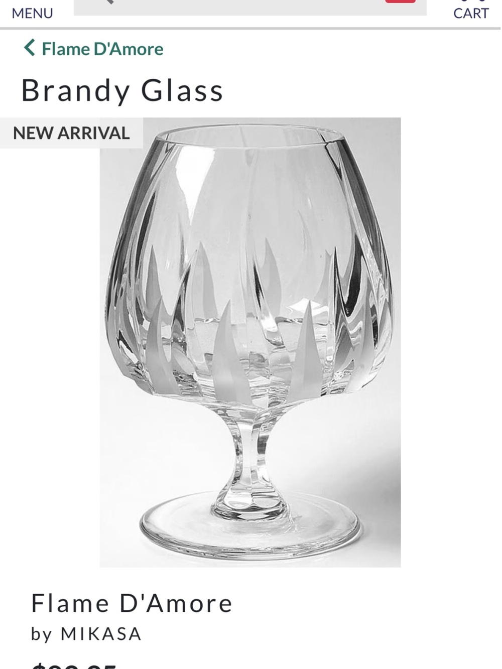 Set of 2 brandy glasses. Mikasa Flame D'Amore. Like new